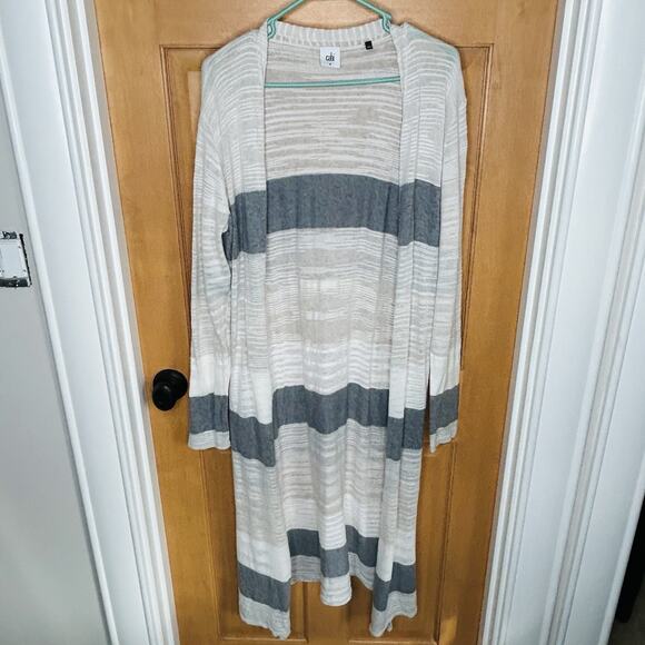 CABI Vineyard Striped Duster Long Open Lightweight Sweater M Coastal Beachy 5018 - Picture 1 of 4